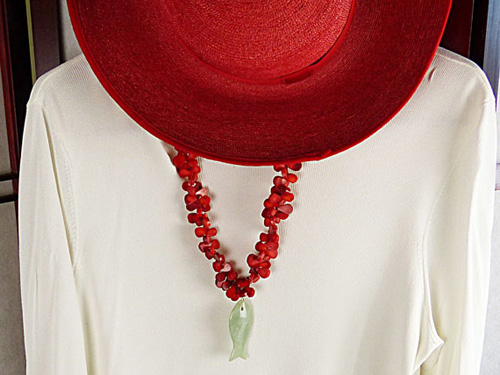 Red Coral Florets w/Jade Fish